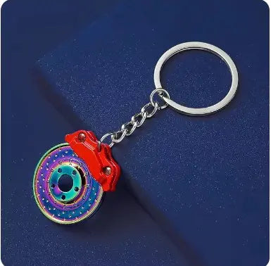 Car Gear Head Keychain with Turbo, Brake Disc, and Shock Absorber Pendants