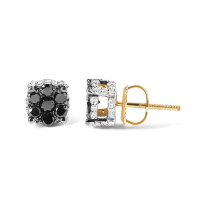 Men's 10K Yellow Gold 1.00 Cttw White and Black Treated Diamond Earring (Black / I-J Color, I2-I3 Clarity)