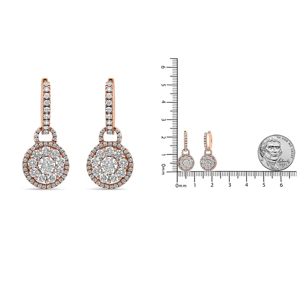 18K Rose Gold 1 1/2 Cttw Round Shaped Diamond Composite Drop and Dangle Leverback Earrings (F-G Color, VS1-VS2 Clarity)