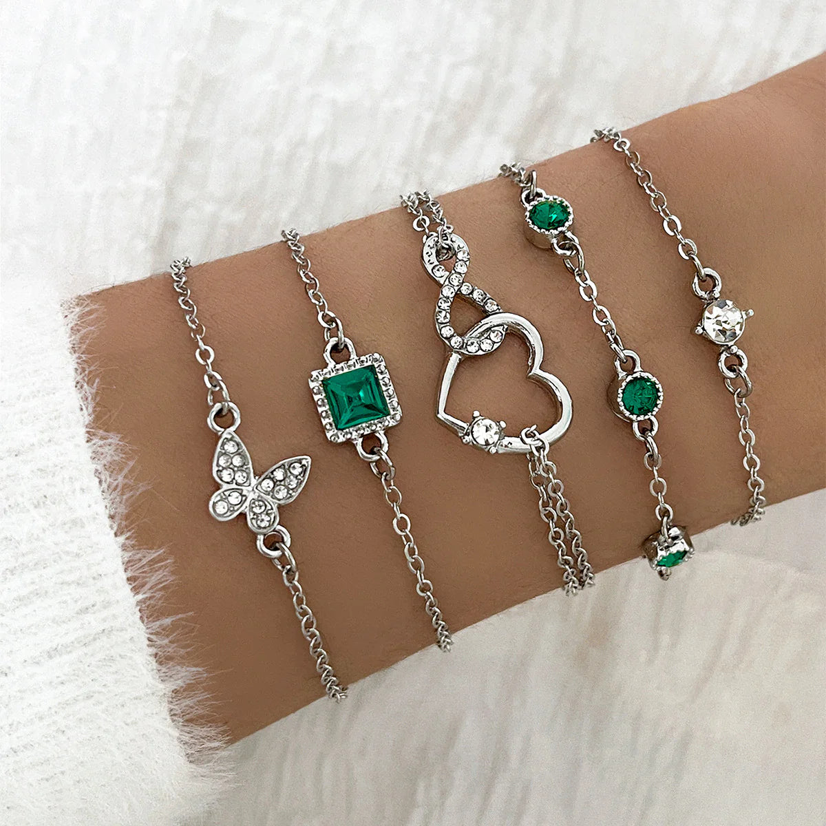 Bohemian Green Crystal 5pc Bracelet Set