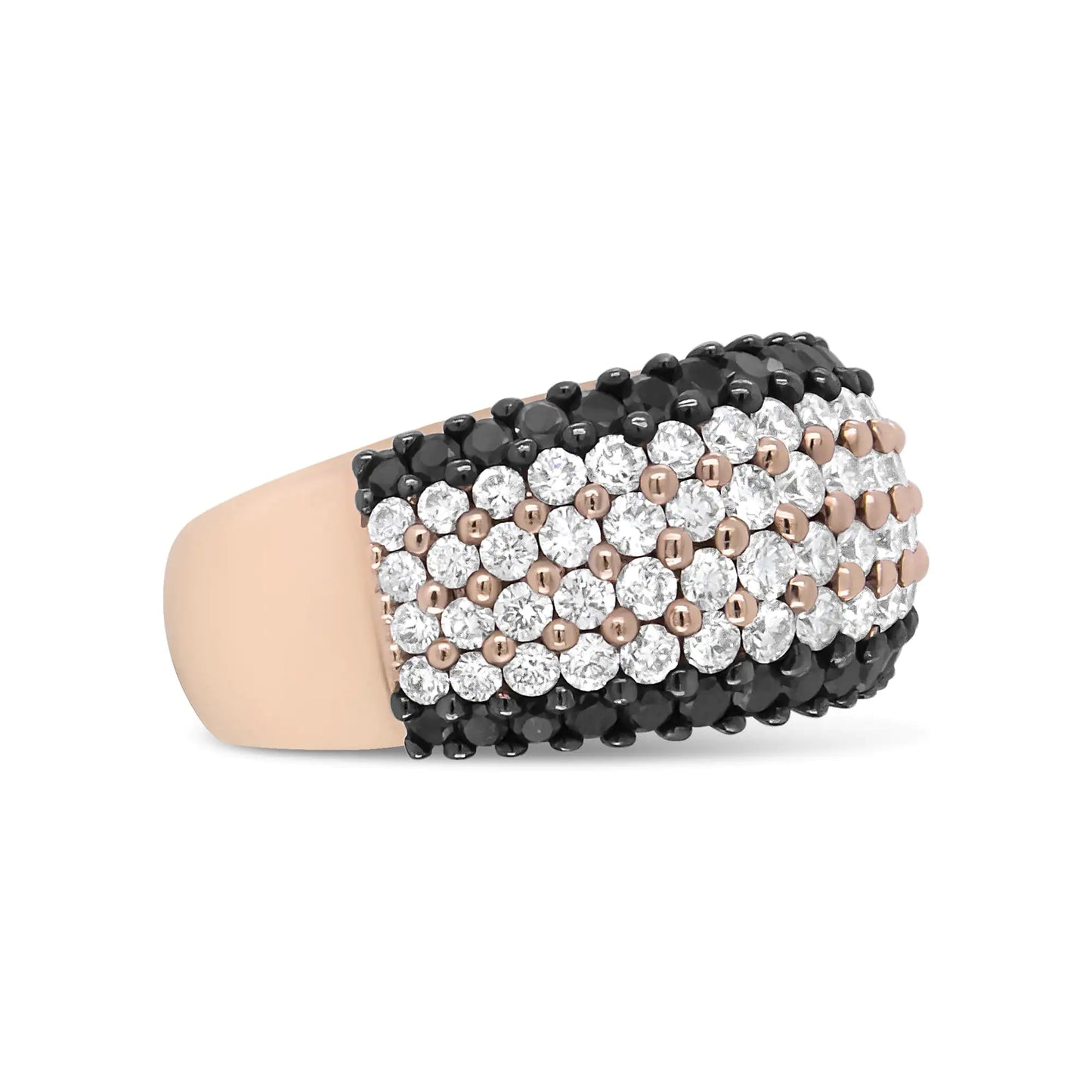 18K Rose Gold 2 1/5 Cttw Black and White Diamond 6 Row Band Ring (F-G and Black Color, VS1-VS2 Clarity)