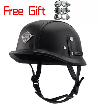 Retro Leather Half Cruise German Helmet For Motorcycle