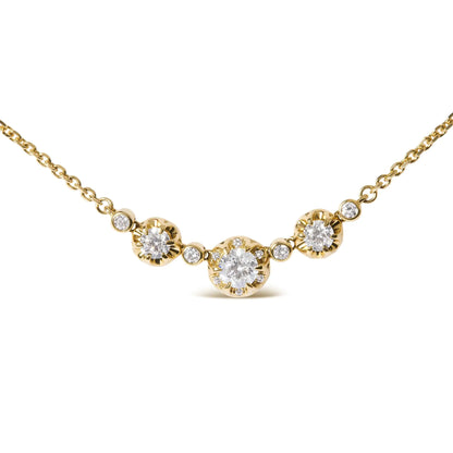 14k Yellow Gold 3/4 Cttw 3 Stone Round Diamond 18" Statement Necklace  (H-I Color, I1-I2 Clarity)