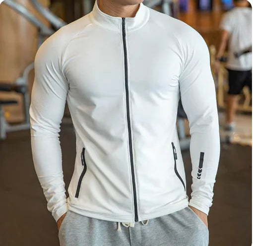 Men's Compression Long Sleeve Running Jacket with Stand Collar