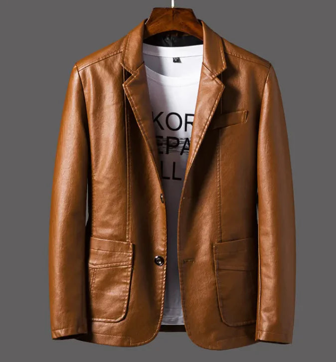 Leather Men's Autumn And Winter Jacket Thin Lapel