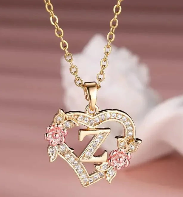 Fashion Hollowed-out Love Heart Flowers Letter Necklace