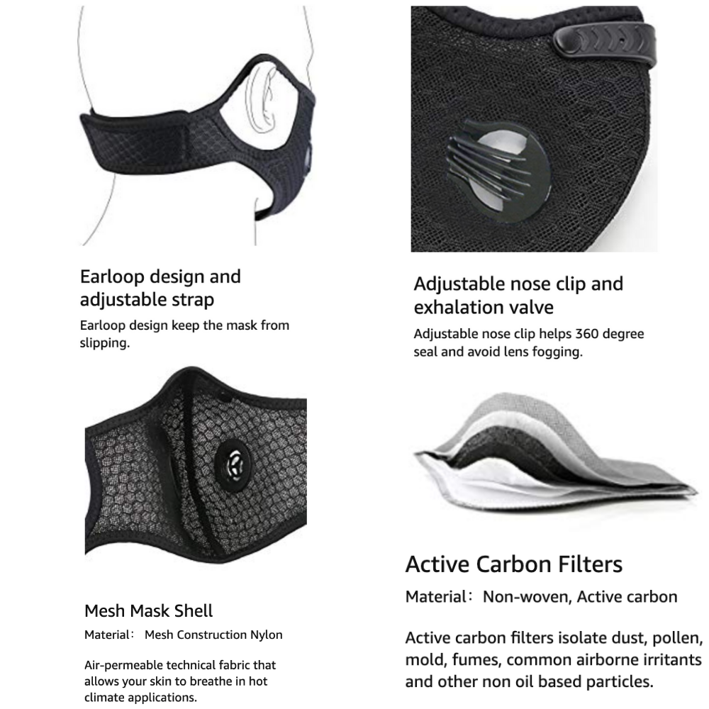 Performance Sports Face Mask with Activated Carbon Filter and