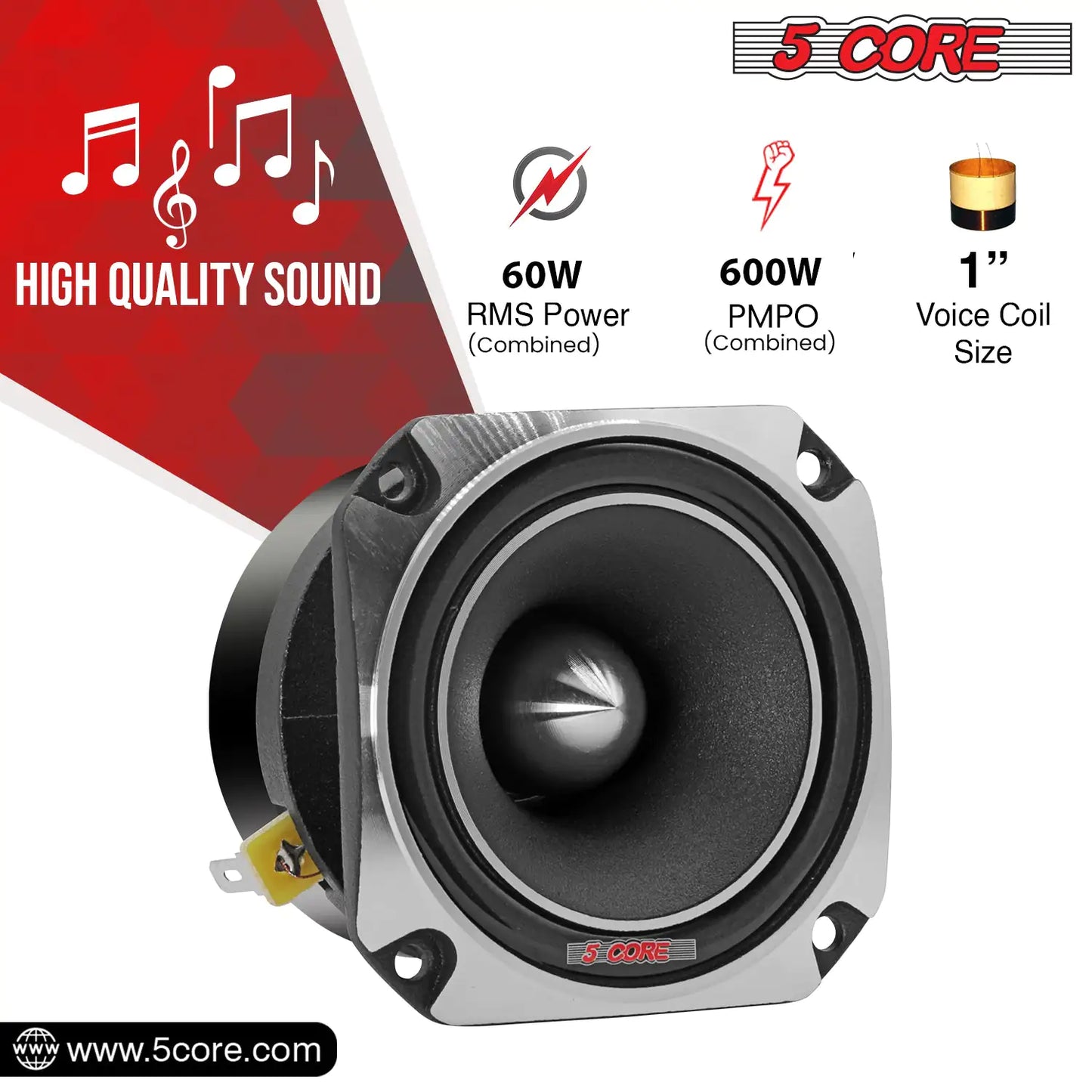 5Core Tweeters Speakers Car Audio Pair 600W Peak 3.5 Inch Super Bullet Tuiters Para Sonido Para Carro