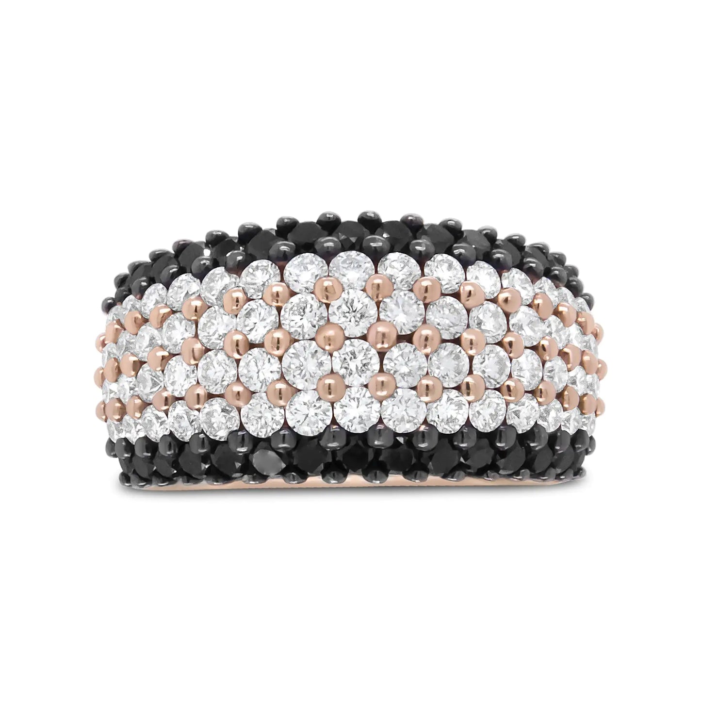 18K Rose Gold 2 1/5 Cttw Black and White Diamond 6 Row Band Ring (F-G and Black Color, VS1-VS2 Clarity)