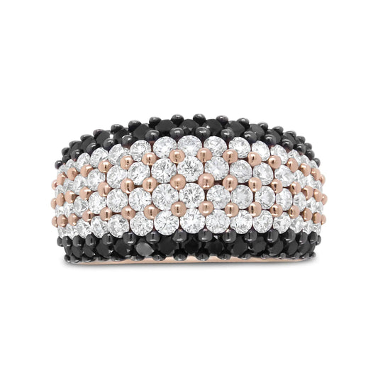 18K Rose Gold 2 1/5 Cttw Black and White Diamond 6 Row Band Ring (F-G and Black Color, VS1-VS2 Clarity)