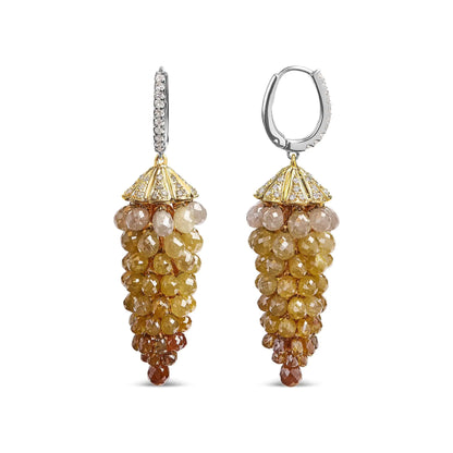 14K White and Yellow Gold 38.0 Cttw Mixed Fancy Color Rose Cut Diamond Honeycomb Drop and Dangle Earring (H-I Color, I3 Clarity)