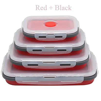 4pcs/set Silicone Rectangle Lunch Box Collapsible Bento Box Folding Food Container Bowl 300/500/800/1200ml for Dinnerware