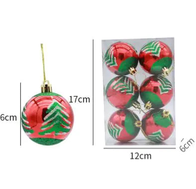 Glitter Christmas Balls with festive designs and patterns, pack of six, 6cm each.