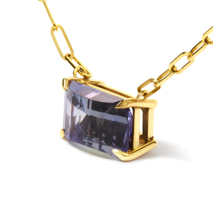 14K Yellow Gold Natural 2 7/8 Cttw Pixel Cut Emerald Bicolor Tanzanite Pendant Necklace with Paperclip Chain - 18 Inches