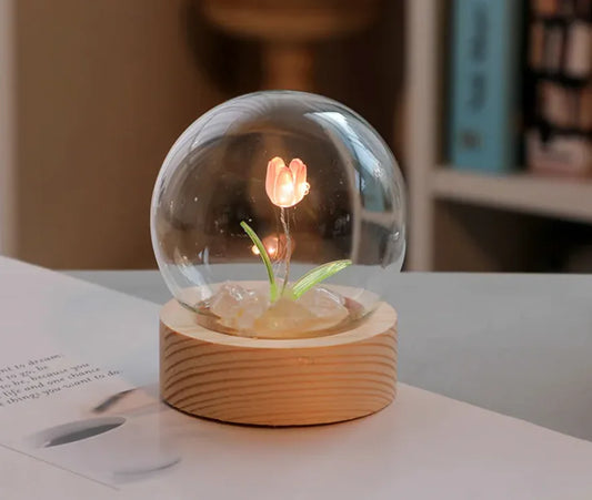 Handmade DIY LED Tulip Flower Night Light – Bedside Table Lamp