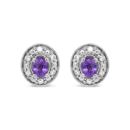 14K White Gold 4x3mm Round Pink Sapphire and 1/10 Cttw Round Diamond Halo Stud Earrings - (I-J Color, SI1-SI2 Clarity)