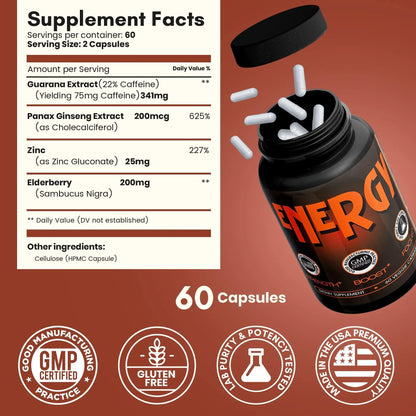 Caffeine Pills Alternative to an Energy Drink Energy Gel Energy Gummies 60 Pills