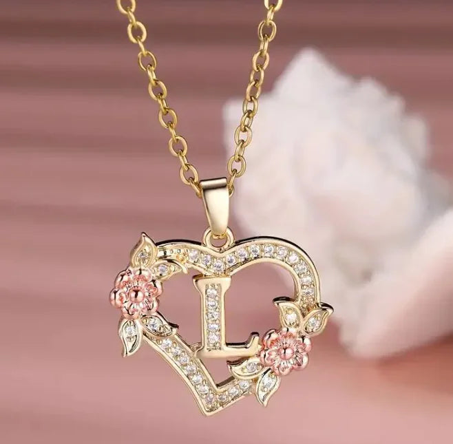 Fashion Hollowed-out Love Heart Flowers Letter Necklace