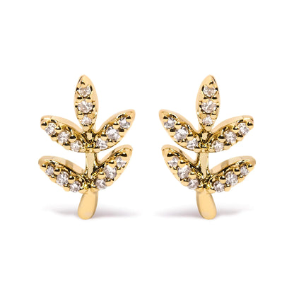 10K Yellow Gold 1/10 Cttw Diamond Accented Leaf and Branch Stud Earrings (H-I Color, I1-I2 Clarity)