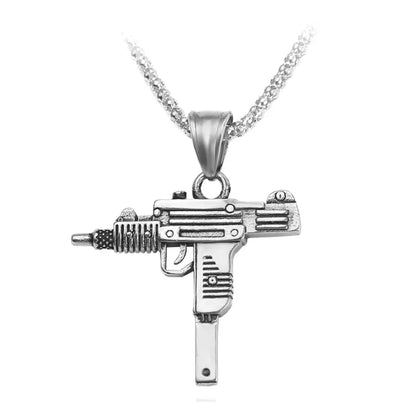 Gold Uzi Gun Pendant Necklace - Crystal Bling Submachine Chain Hip Hop Cyclist Male Necklace