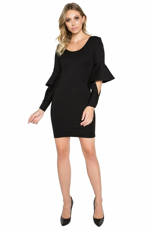 Jayla Dress - Mini body conscious dress with novelty cuffed bell