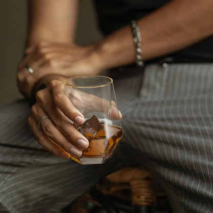 Gold-Rimmed Diamond-Shaped Whiskey Glasses Set of 2