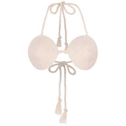 LEIA Cotton Rope Bikini Top In Off-white