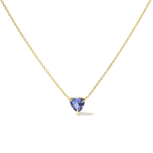 14k Yellow Gold 3-Prong Martini Set Blue Tanzanite Trillion Solitaire 18" Pendant Necklace