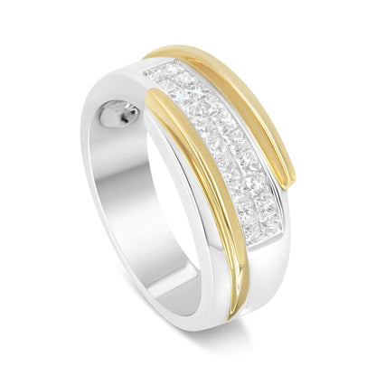 14K Yellow and White Gold 1.00 Cttw Princess-Cut Diamond Modern Gent's Band (H-I Color, SI2-I1 Clarity) - Size 10