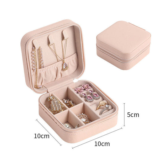 Jewelry Zipper Box Storage with compartments, soft lining, portable design.