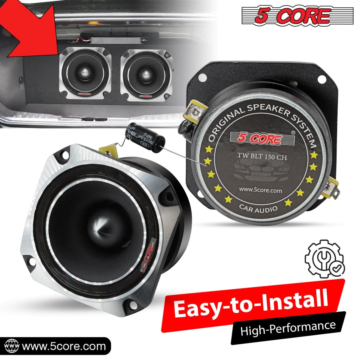 5Core Tweeters Speakers Car Audio Pair 600W Peak 3.5 Inch Super Bullet Tuiters Para Sonido Para Carro