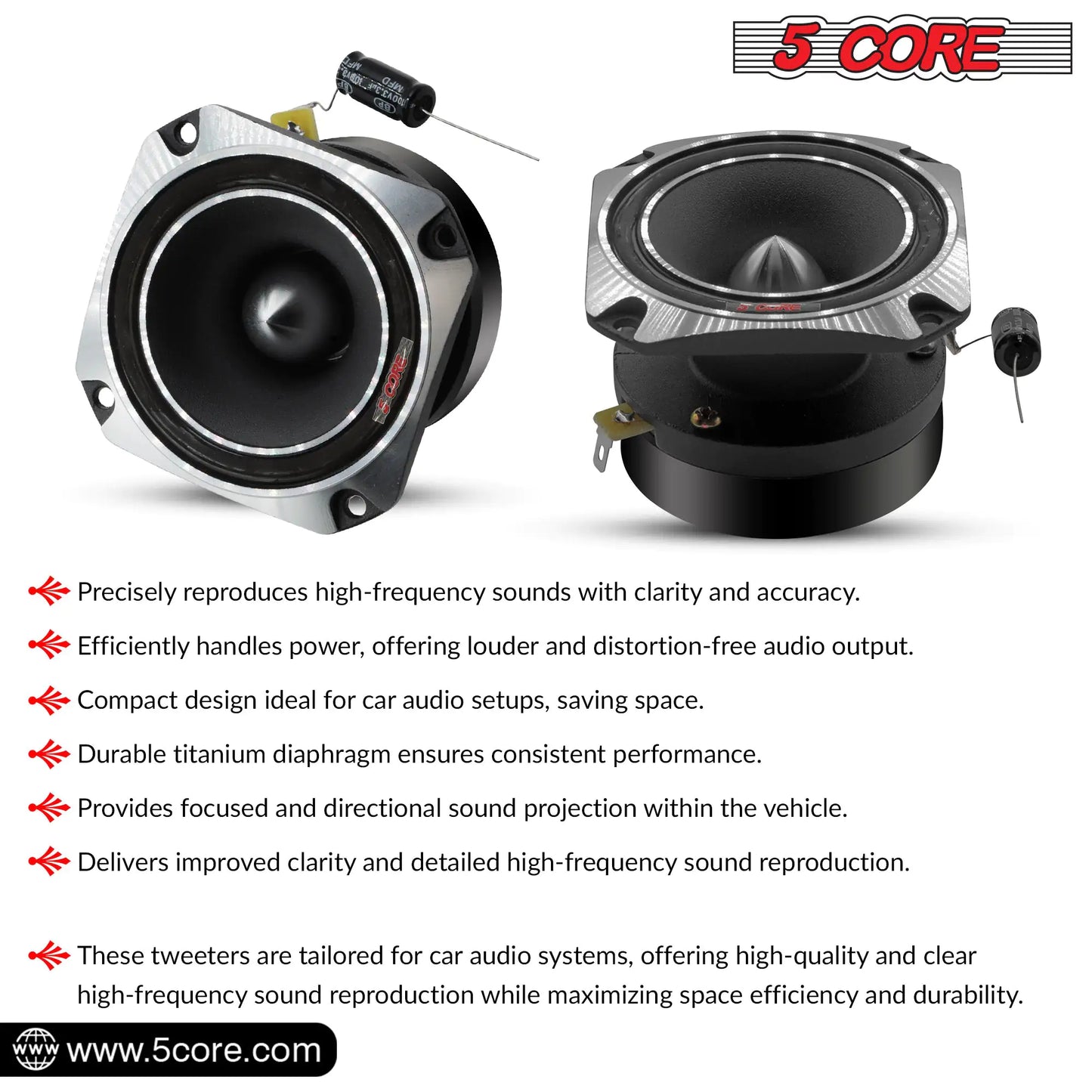 5Core Tweeters Speakers Car Audio Pair 600W Peak 3.5 Inch Super Bullet Tuiters Para Sonido Para Carro