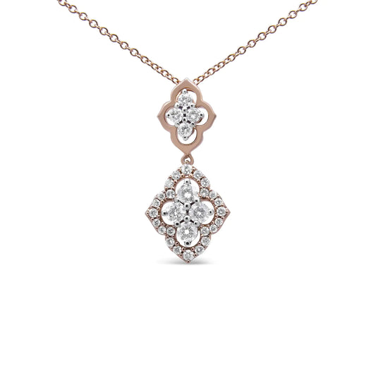 14K Rose Gold 3/4 Cttw Round Diamond Double Quatrefoil Pendant 18" Necklace (H-I Color, I1-I2 Clarity)