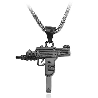 Gold Uzi Gun Pendant Necklace - Crystal Bling Submachine Chain Hip Hop Cyclist Male Necklace