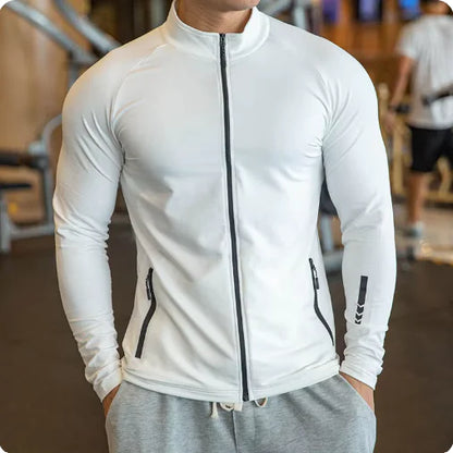 Men's Compression Long Sleeve Running Jacket with Stand Collar