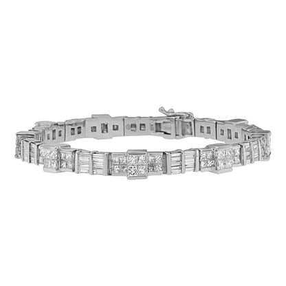 14K White Gold Princess and Baguette Cut Diamond Mixed Link Bracelet (8 3/4 cttw, G-H Color, VS2-SI1 Clarity)