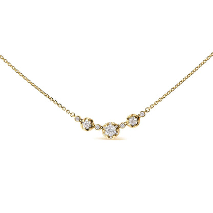 14k Yellow Gold 3/4 Cttw 3 Stone Round Diamond 18" Statement Necklace  (H-I Color, I1-I2 Clarity)