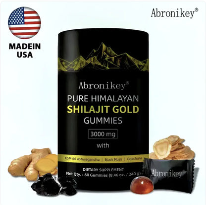 Himalayan Shilajit Gummies with Ashwagandha & Gokshura - 60 Count, Natural, Non-GMO, Lab Tested, No Added Sugar