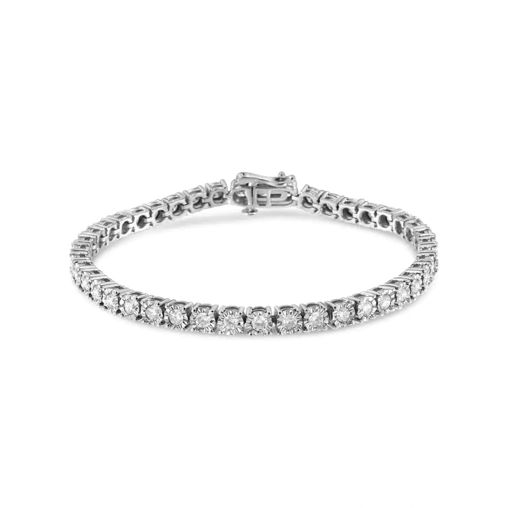 .925 Sterling Silver 3.0 Cttw Diamond Illusion-Set Miracle Plate Tennis Bracelet (I-J Color, I3 Clarity) - 7"