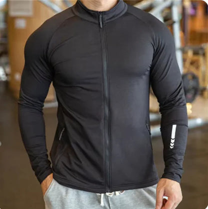 Men's Compression Long Sleeve Running Jacket with Stand Collar