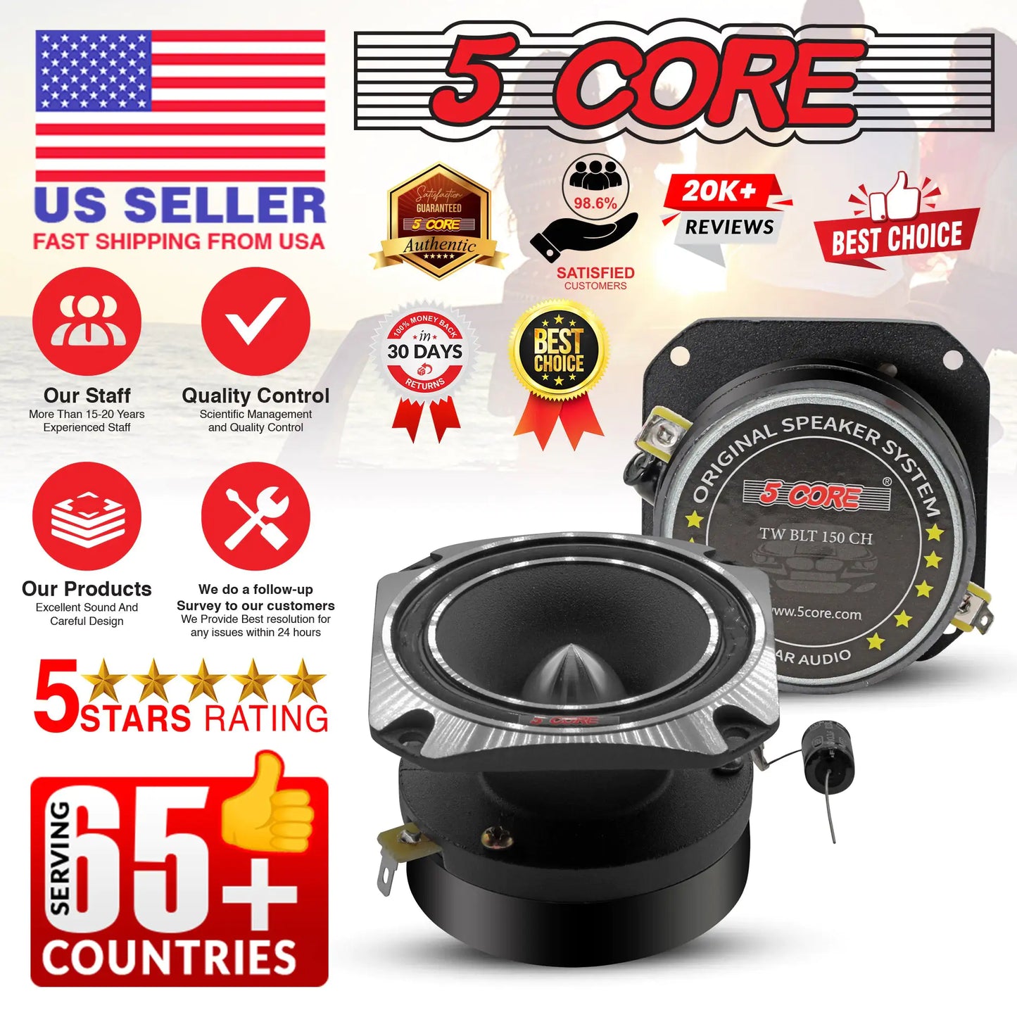 5Core Tweeters Speakers Car Audio Pair 600W Peak 3.5 Inch Super Bullet Tuiters Para Sonido Para Carro