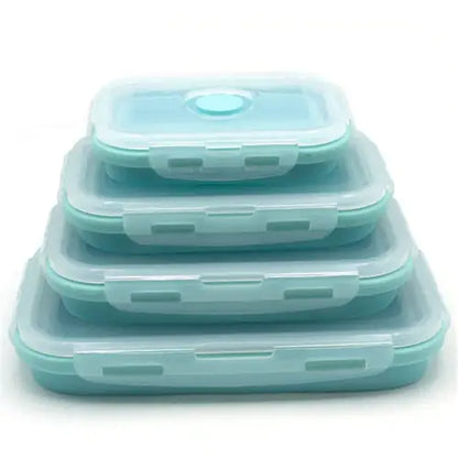 4pcs/set Silicone Rectangle Lunch Box Collapsible Bento Box Folding Food Container Bowl 300/500/800/1200ml for Dinnerware