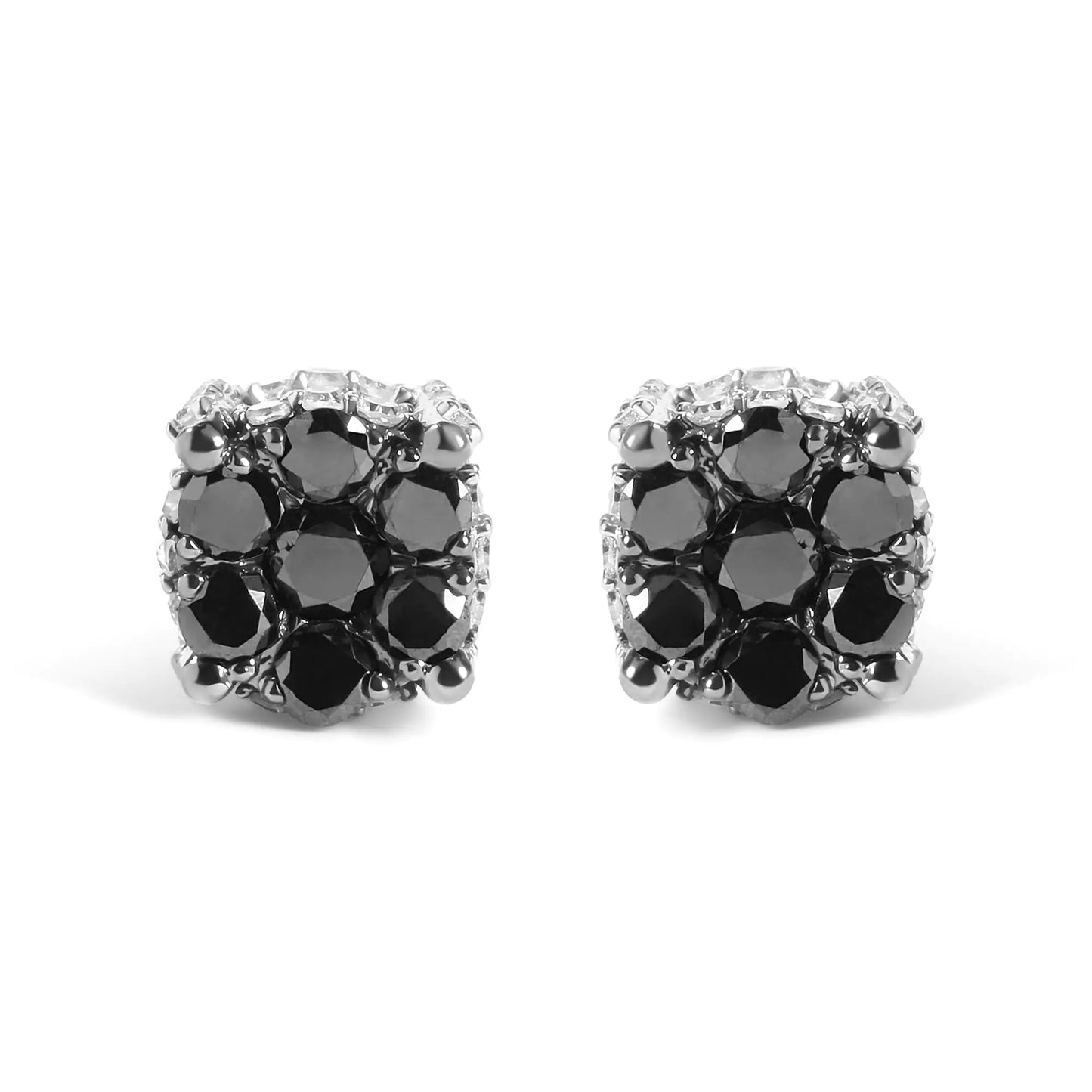 Men's 10K Yellow Gold 1.00 Cttw White and Black Treated Diamond Earring (Black / I-J Color, I2-I3 Clarity)