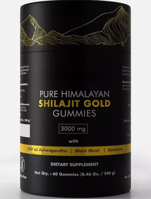 Himalayan Shilajit Gummies with Ashwagandha & Gokshura - 60 Count, Natural, Non-GMO, Lab Tested, No Added Sugar