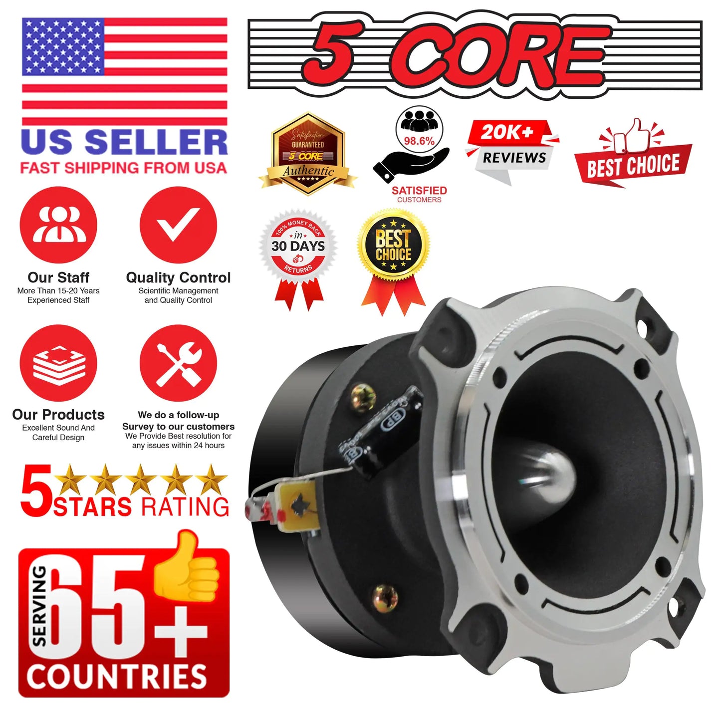 5Core Tweeters Speakers Car Audio Pair 600W Peak 3.5 Inch Super Bullet Tuiters Para Sonido Para Carro