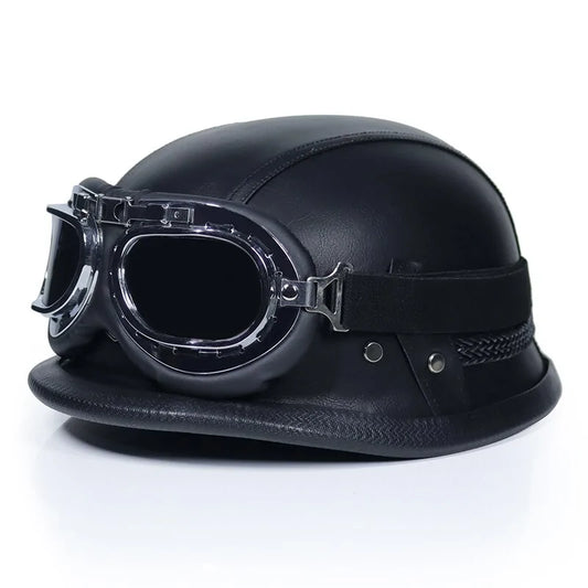 Retro Leather Half Cruise German Helmet For Motorcycle