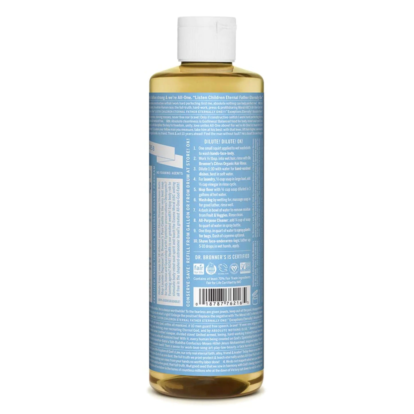 Dr. Bronner’s - Pure-Castile Liquid Soap (Baby Unscented, 16 Ounce) - Made with Organic Oils, 18-in-1 Uses: Face, Hair, Laundry & Dishes For Sensitive Skin & Babies, No Added Fragrance, Vegan, Non-GMO 16 Fl Oz (Pack of 1)