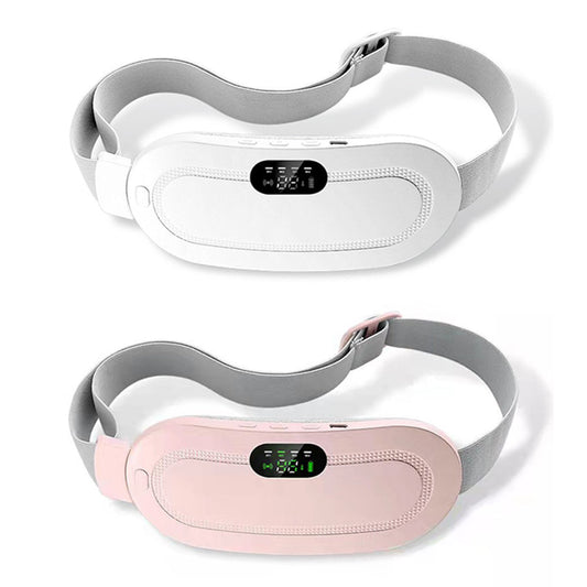 Abdominal Massage Belt featuring NTC temperature control in white and pink options.