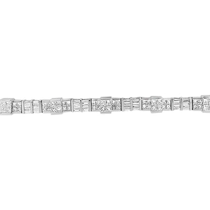 14K White Gold Princess and Baguette Cut Diamond Mixed Link Bracelet (8 3/4 cttw, G-H Color, VS2-SI1 Clarity)