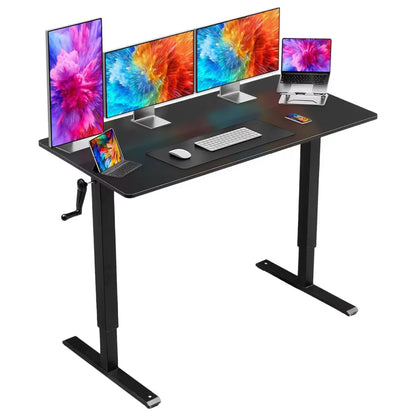 Hand-Crank Adjustable Office Desk Height Adjustable, With Flat Metal Legs Perfect For Home, Office, Gaming, Or Study Use